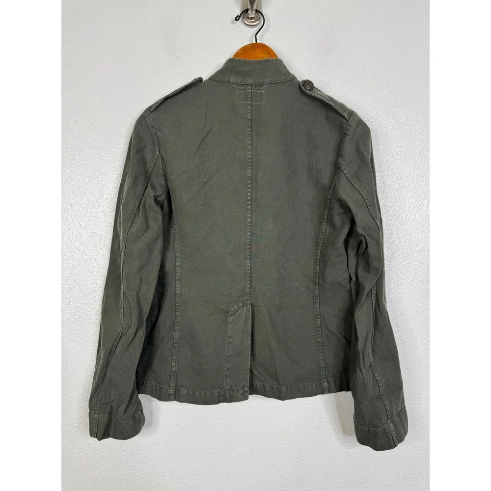 Nili Lotan Military Jacket Green Cotton Linen Utility Coat Crest Buttons XS